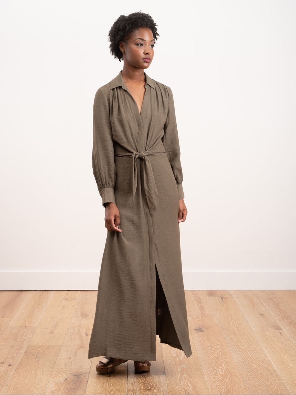 Brochu Walker Madsen Maxi Dress Morel Olive Green Gauze